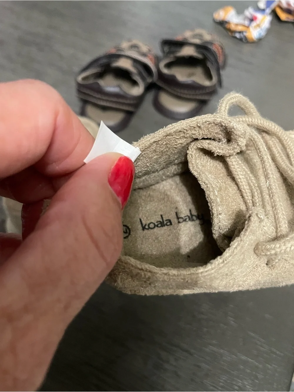 Set of Koala Kids Beige Suede Moccasins size 2 & Brown Sandals size 3